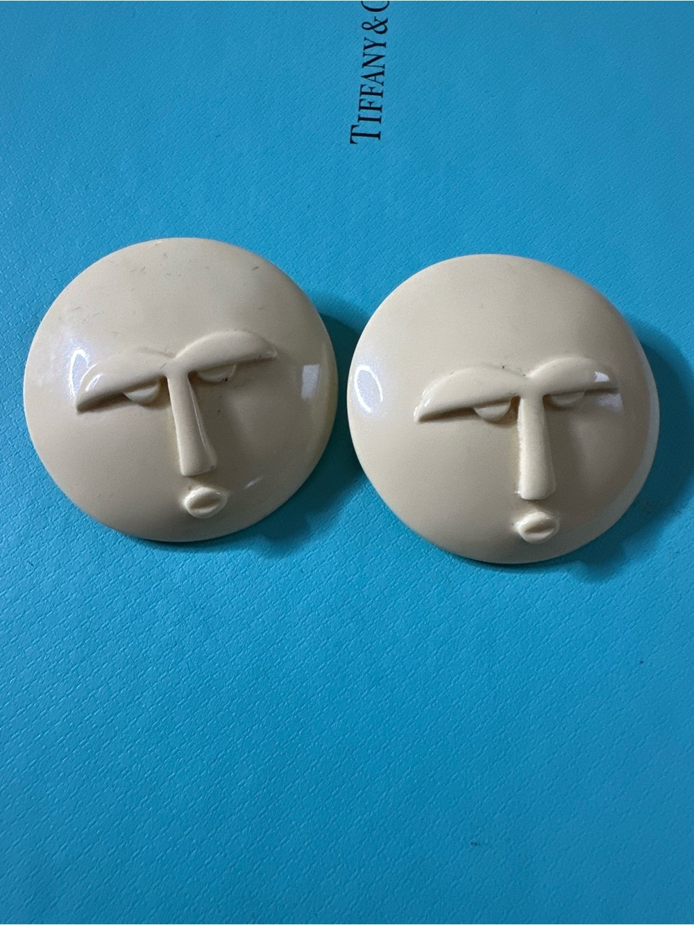 Vintage Cubist Modernist Celluloid Face Post Back Earrings